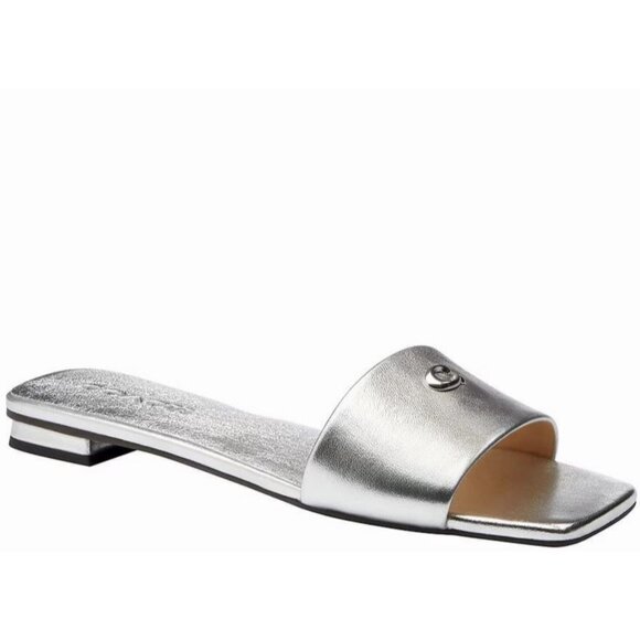 Coach Sculpt C Sandals Women's Size 10B Silver Metallic Finish Slip-On - Picture 1 of 3